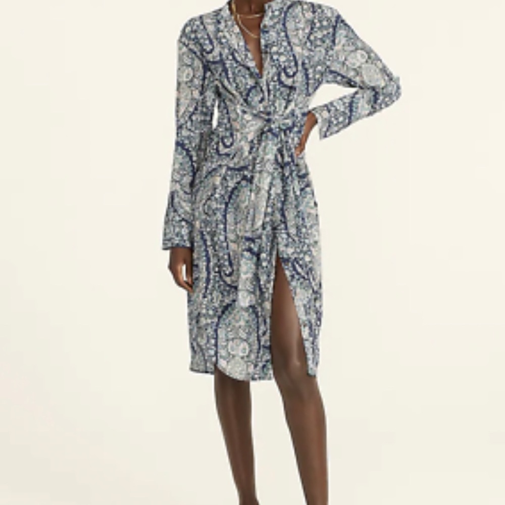 NWOT J Crew Silk Shirt Dress Blue Paisley